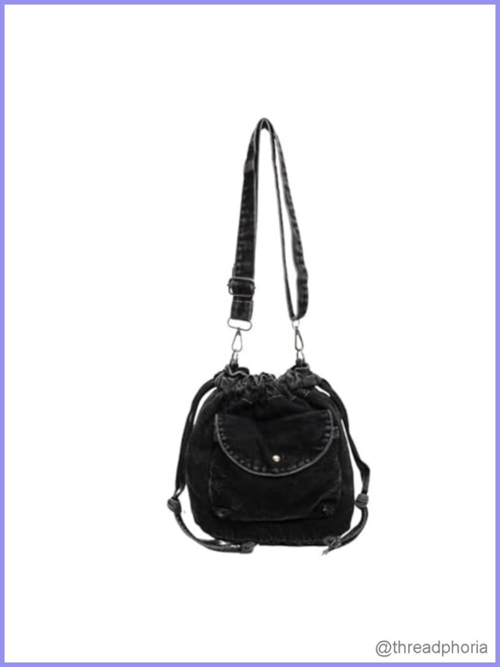 Denim Drawstring Crossbody Bucket Bag Mini Phone Purse Adjustable Strap